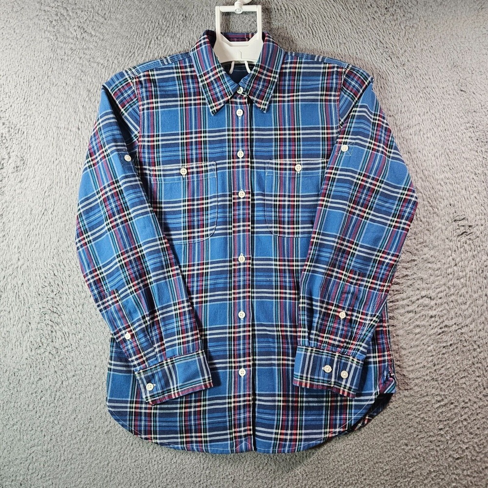 LRL Lauren Jeans Co Shirt‎ Women Small Button Up Long Sleeve Blue Plaid